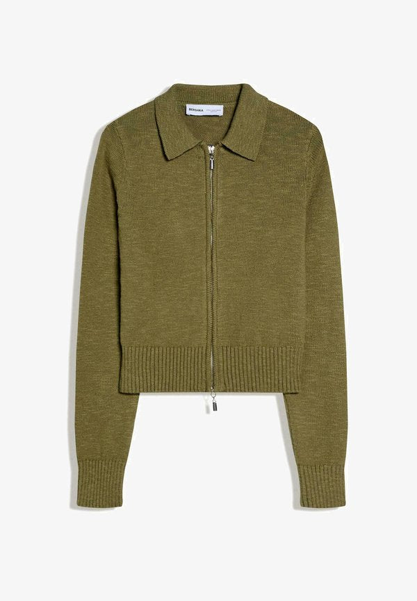Bershka ZIP-UP POLO JACKET - Cardigan - evergreen