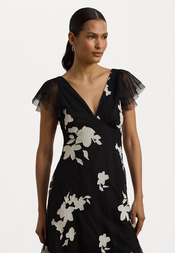 Lauren Ralph Lauren NESSA FLORAL APLQUE MESH COCKTAIL DRESS