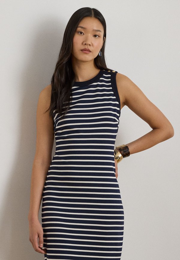 Lauren Ralph Lauren STRIPED SNAP‑TRIM PONTE SHEATH DRESS