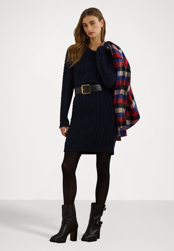 Lauren Ralph Lauren BUTTON TRIM ARAN KNIT SWEATER DRESS