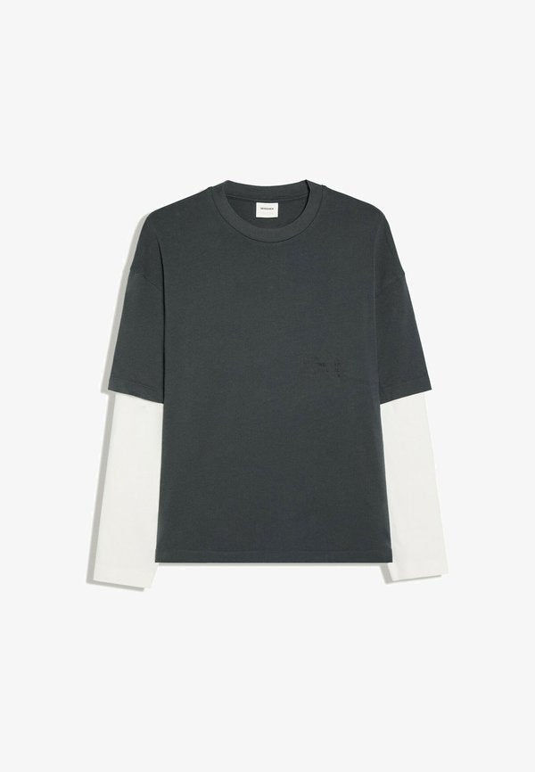 Bershka CONTRAST DOUBLE-SLEEVE - T-SHIRT - Long sleeved top - dark grey