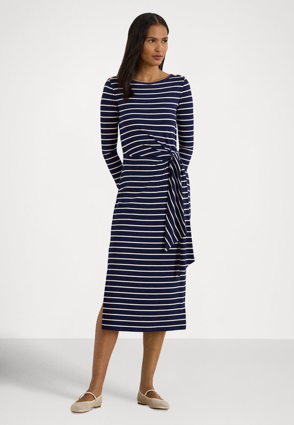 Lauren Ralph Lauren STRIPED TIE FRONT COTTON BLEND DRESS