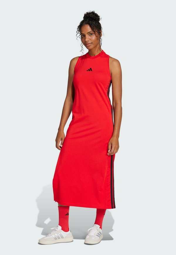 adidas Sportswear ESSENTIALS STRIPES LONG RACERBACK - Jersey dress - pure ruby   black