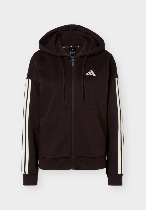 adidas Sportswear ESSENTIALS 3 STRIPES FULL ZIP HOODIE - Zip-up sweatshirt - aurora coffee/ivory