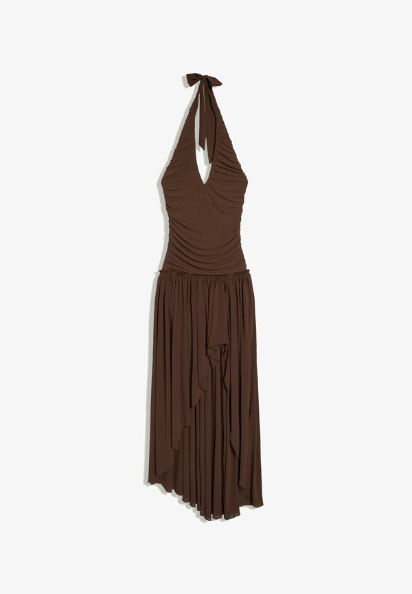 Bershka LONG HALTER DRESS - Maxi dress - dark brown