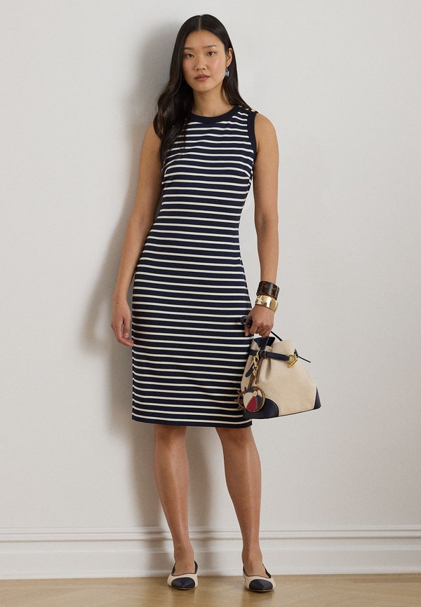 Lauren Ralph Lauren STRIPED SNAP‑TRIM PONTE SHEATH DRESS