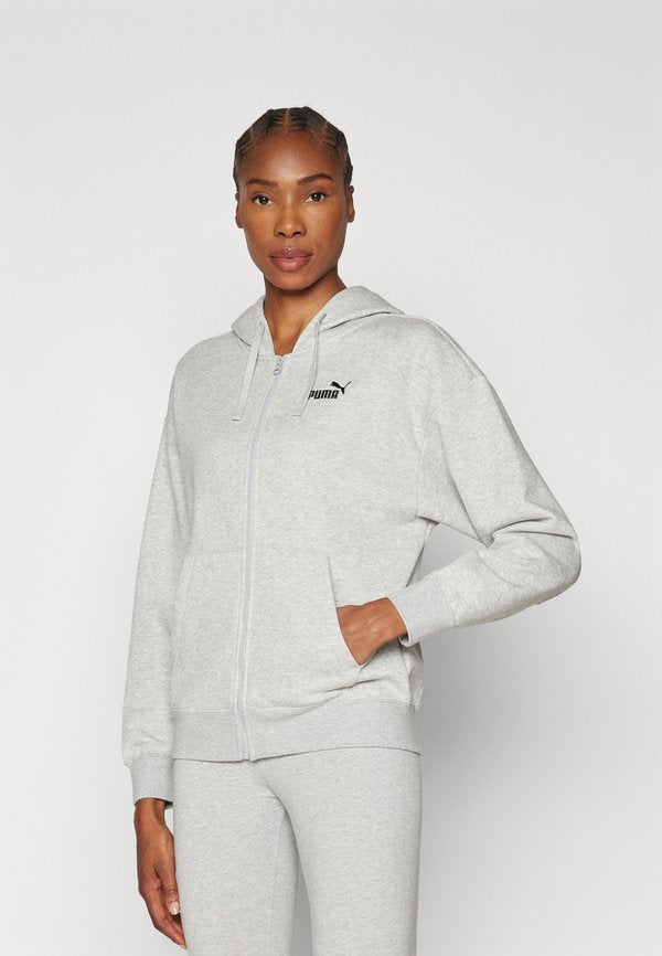 Puma SMALL LOGO COMFORT FULL-ZIP HOODIE - Zip-up sweatshirt - light gray heather