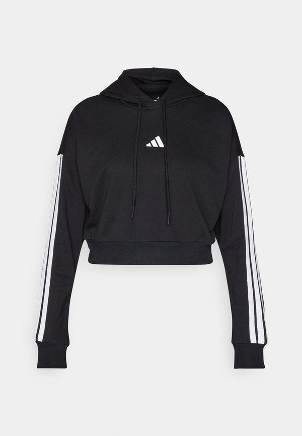 adidas Sportswear ESSENTIALS 3 STRIPES FRENCH TERRY CROPPED - Hoodie - black/white