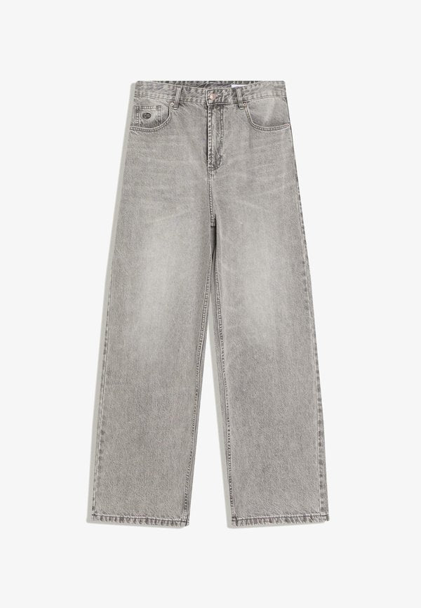 Bershka SUPER EMBROIDERED  - Baggy Jeans - grey