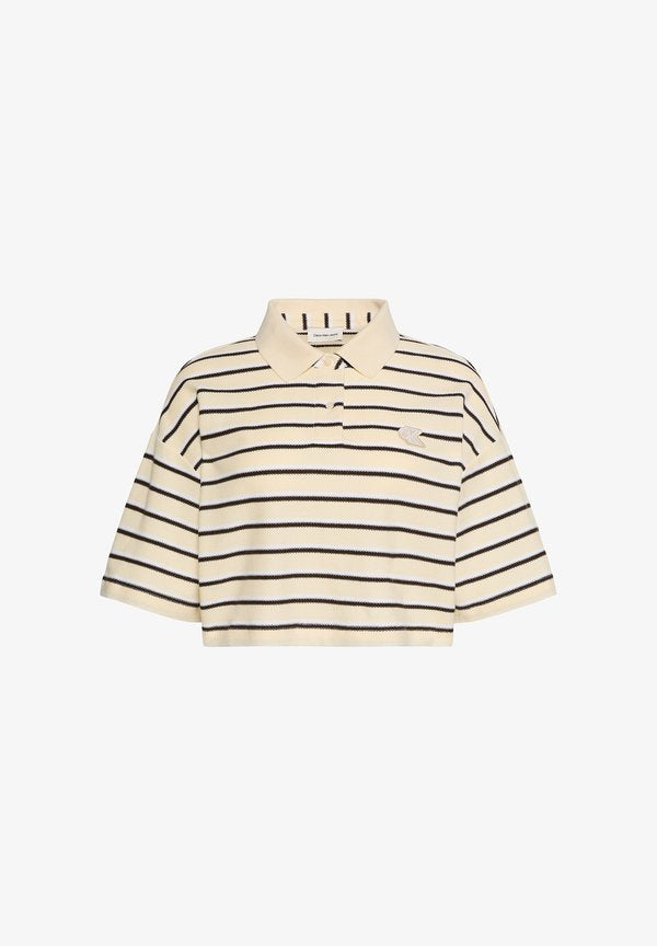 Calvin Klein Jeans CALVIN KLEIN JEANS STRIPE CROPPED BOXY POLO SHIRT - Polo shirt - vanilla custard