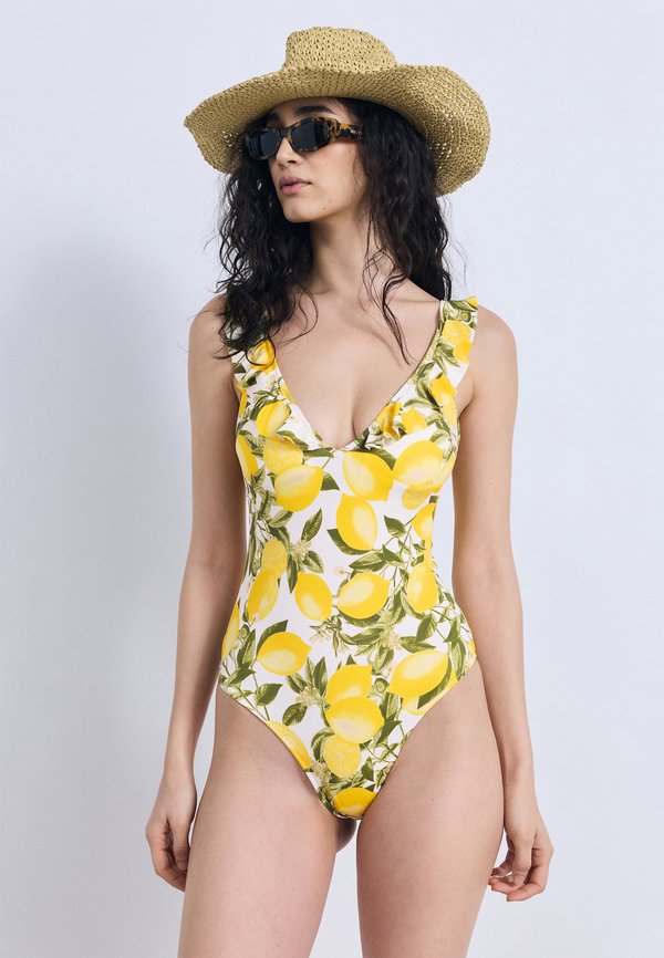 Lindex SWIMSUIT FLOUNCE LEMON