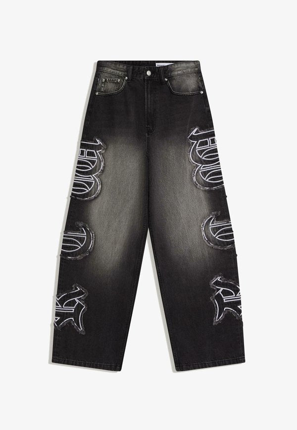 Bershka SUPER BAGGY PATCH - Baggy Jeans - black