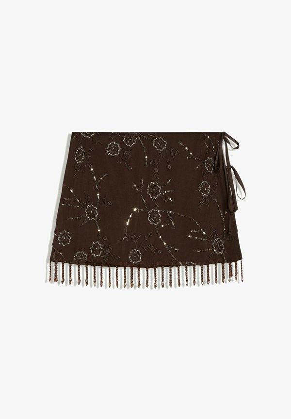 Bershka SKIRT - Mini skirt - dark brown