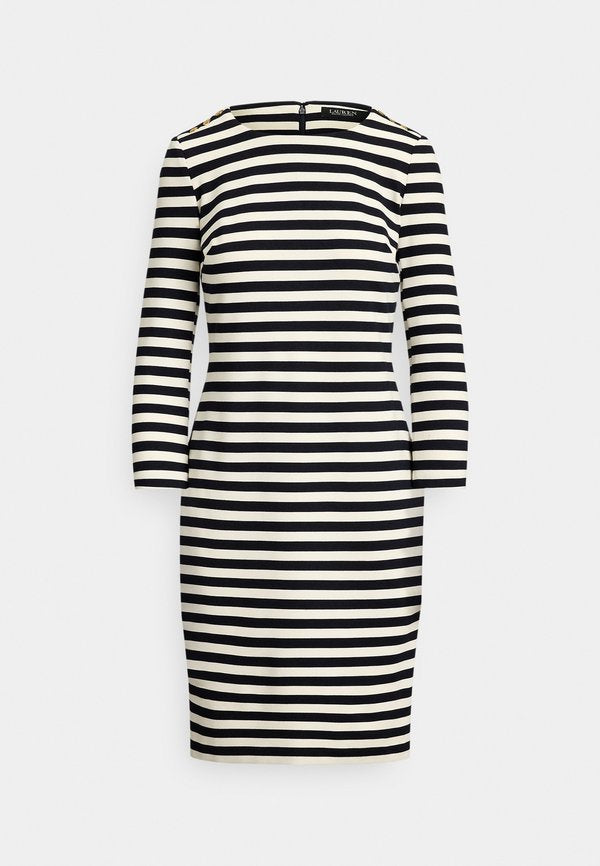 Lauren Ralph Lauren STRIPED PONTE THREE-QUARTER-SLEEVE DRESS