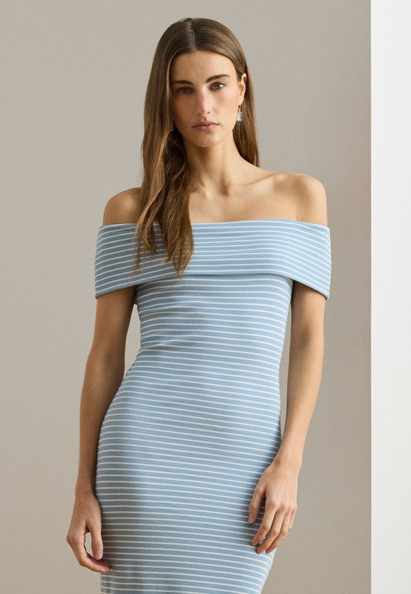 Lauren Ralph Lauren STRIPED OFF-THE-SHOULDER MIDI DRESS