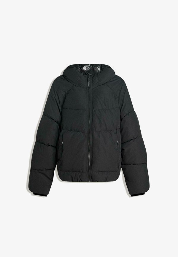 Bershka WITH HOOD - PUFFER - Winter jacket - black