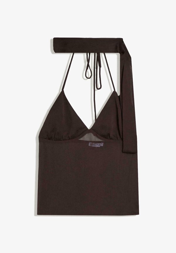 Bershka POLKA DOT SCARF STRAP TOP - Top - dark brown