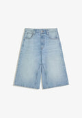 Bershka DENIM SLOUCHY JORT - Denim skirt - light blue