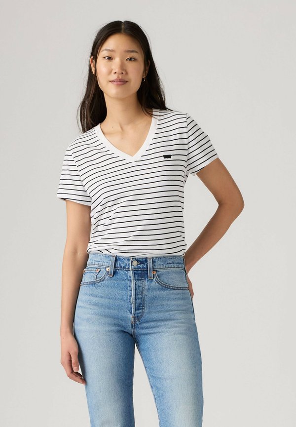 Levi's® FAVORITE V-NECK HM PEACOAT - Print T-shirt - golf course stripe b - whites -