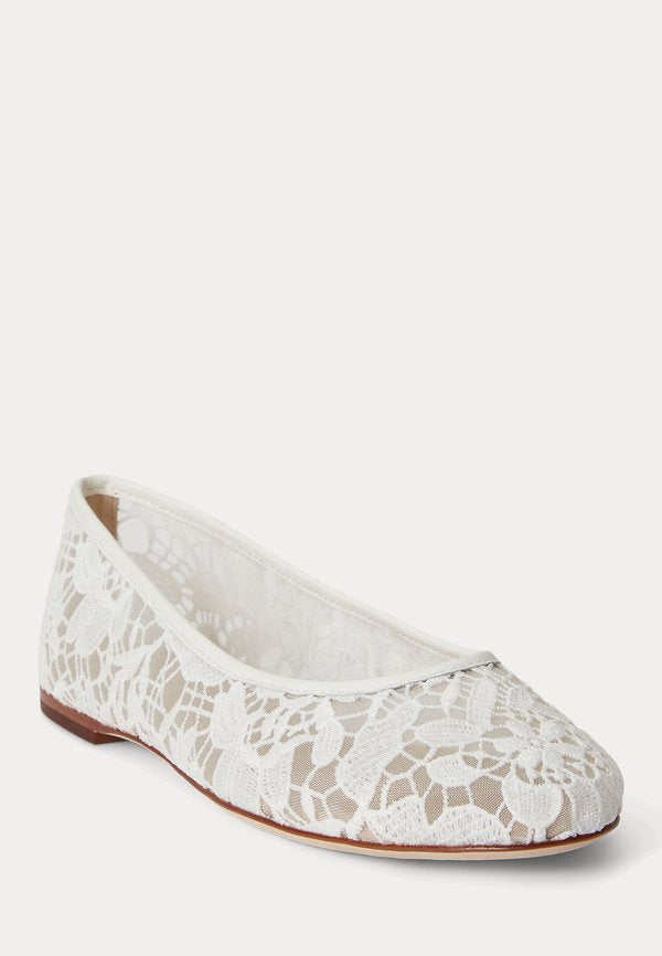 Lauren Ralph Lauren JAYNA LEATHER-TRIM CROCHETED LACE FLAT