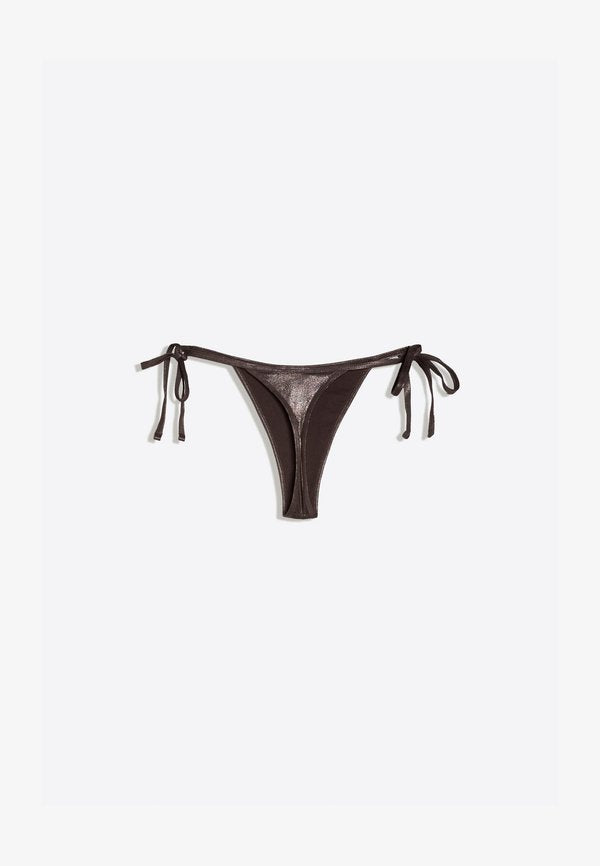 Bershka LAMINATED-EFFECT THONG - BIKINI BOTTOMS - Bikini bottoms - dark brown