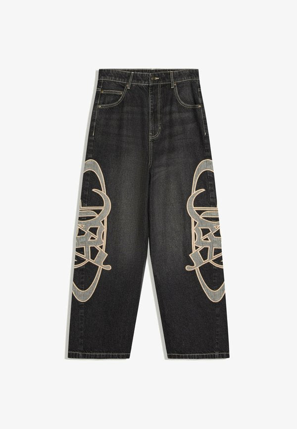 Bershka PATCH - JEANS - Loose Jeans - black