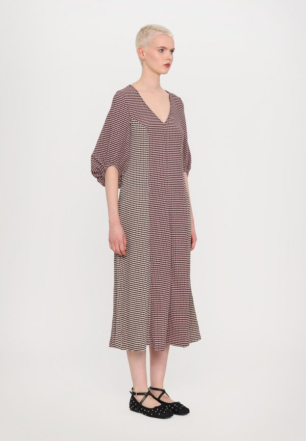 Stine Goya PATCHWORK THREE QUARTER SLEEVE MIDI DRESS