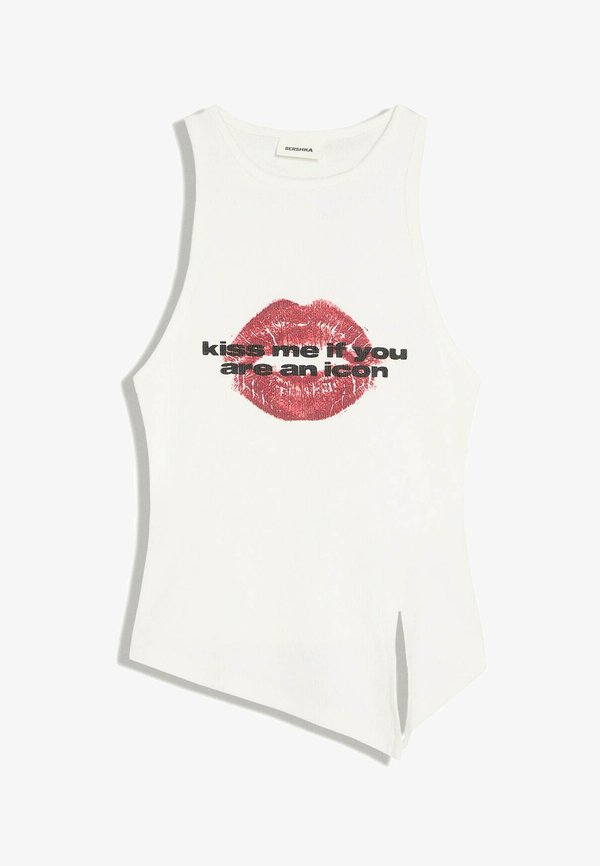 Bershka PRINTED SLEEVELESS ASYMMETRIC - T-SHIRT - Top - white
