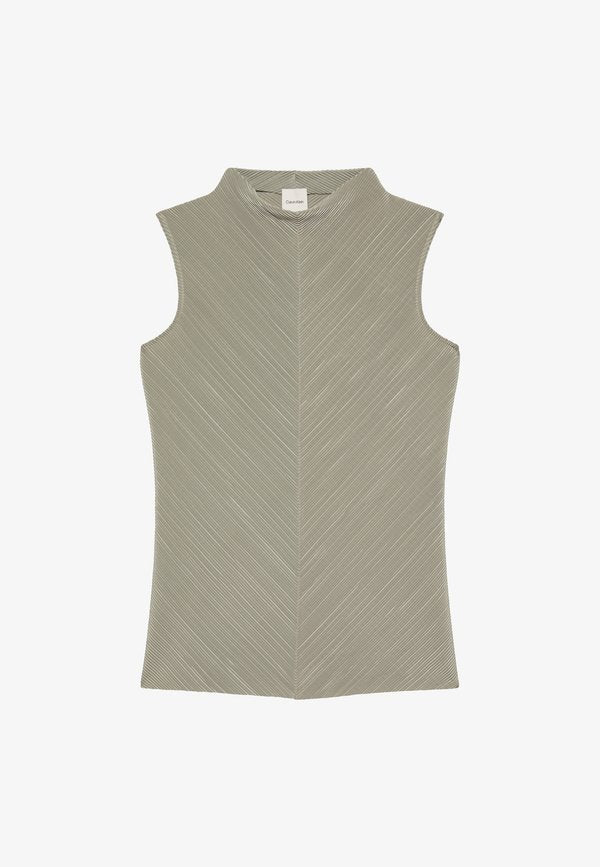 Calvin Klein PLISSE MOCK NECK TOP - Blouse - roasted cashew
