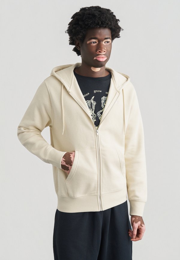 Nike Sportswear M NK CLUB BB FZ HOODIE - Zip-up sweatshirt - khaki/white