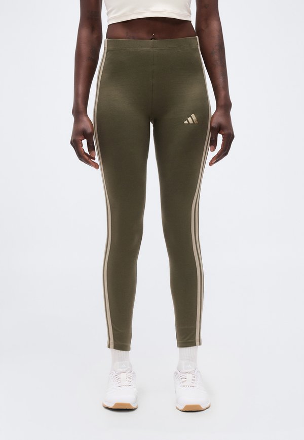 adidas Sportswear ESSENTIALS 3 STRIPES - Leggings - olive strata/beige