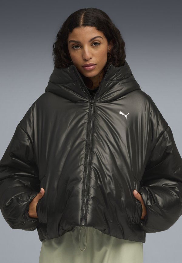 Puma WARDROBE ESS SHINY HOODED - Winter jacket - puma black