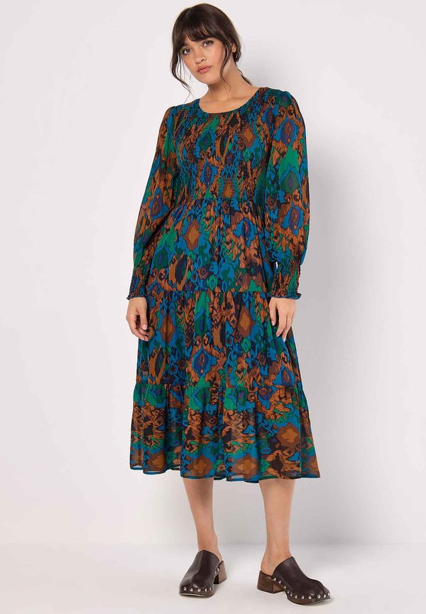 Apricot SMOCKED IKAT MIDI