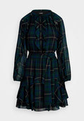 Lauren Ralph Lauren PLAID RUFFLE TRIM GEORGETTE TIERED DRESS