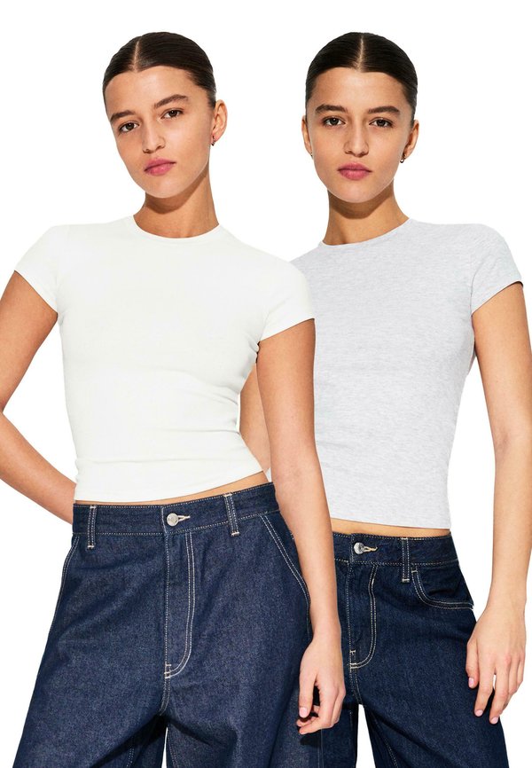 Bershka SHORT SLEEVE ROUND NECK - 2-PACK  - Basic T-shirt - grey