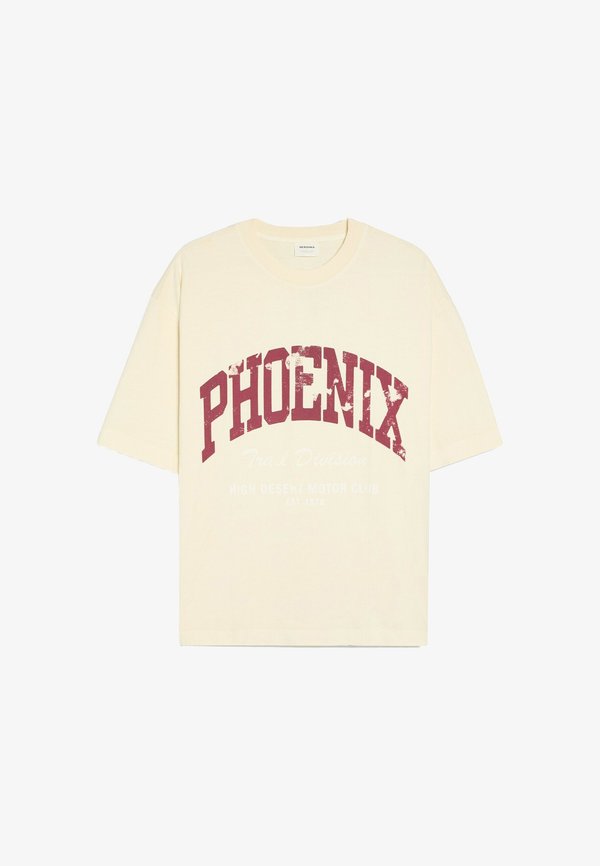 Bershka BOXY FIT PRINTED - T-SHIRT - Print T-shirt - beige