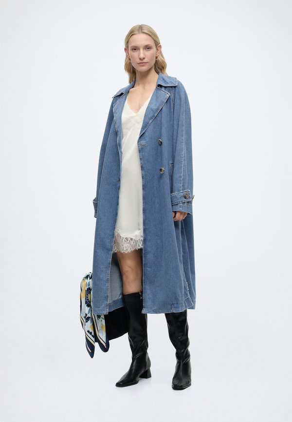 Marc O'Polo DENIM PINEAPPLE FIBRE, DENIM TRENCHCOAT, DOUBLEBREASTED, BELT