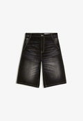 Bershka BAGGY BERMUDA - Denim shorts - black