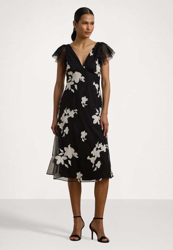 Lauren Ralph Lauren NESSA FLORAL APLQUE MESH COCKTAIL DRESS