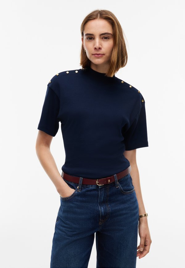 Tommy Hilfiger BUTTON TEE - Basic T-shirt - dark blue