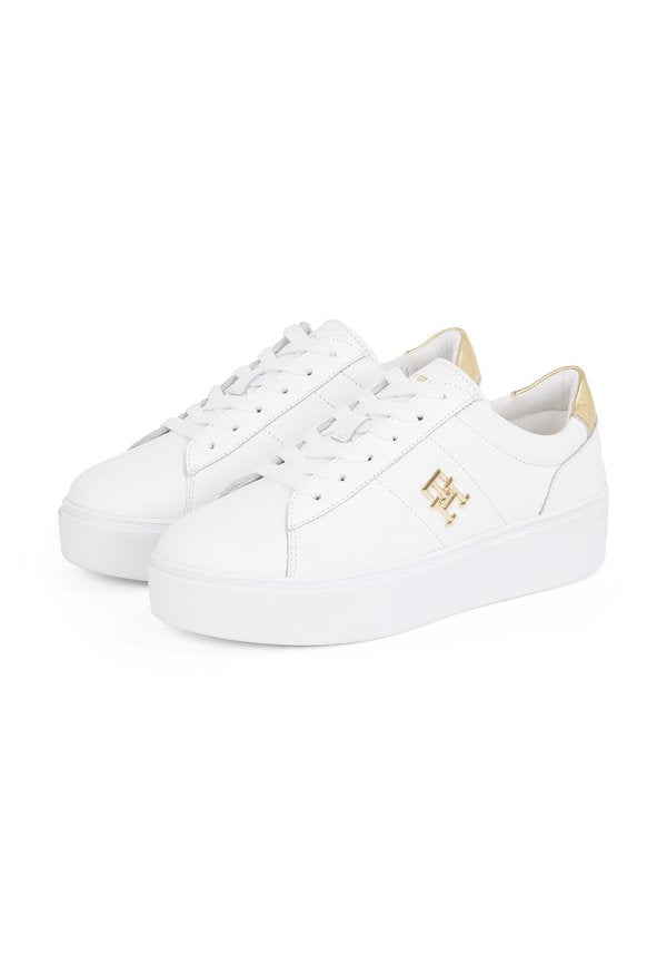 Tommy Hilfiger METALLIC HEEL LEATHER PLATFORM COURT TRAINERS