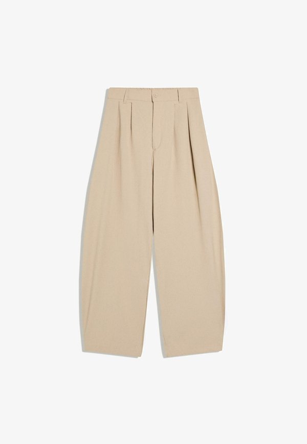 Bershka PLEATED SUPER BAGGY - Trousers - sand