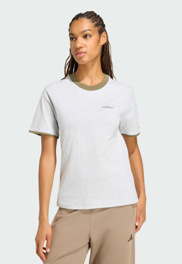 adidas Sportswear ADIDAS SPORTSWEAR SEASONAL ESSENTIALS COLORPOP T-SHIRT WITH EMBROIDERED GRAPHIC - Basic T-shirt - light grey heather   olive strata