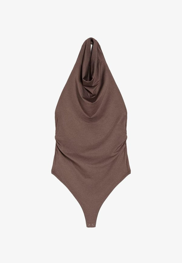 Bershka GATHERED HALTER-NECK - BODYSUIT - Top - sand
