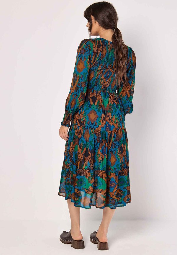 Apricot SMOCKED IKAT MIDI