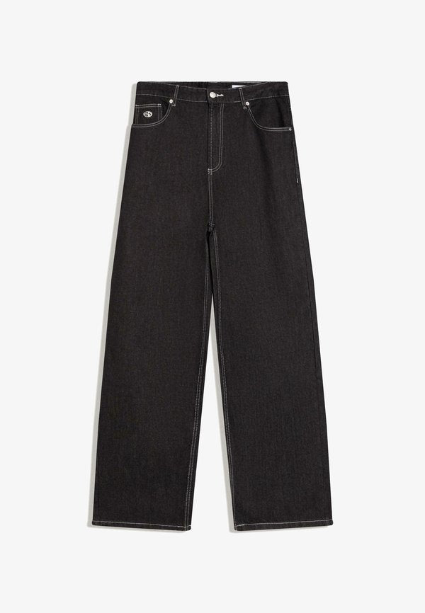 Bershka SUPER EMBROIDERED  - Baggy Jeans - black