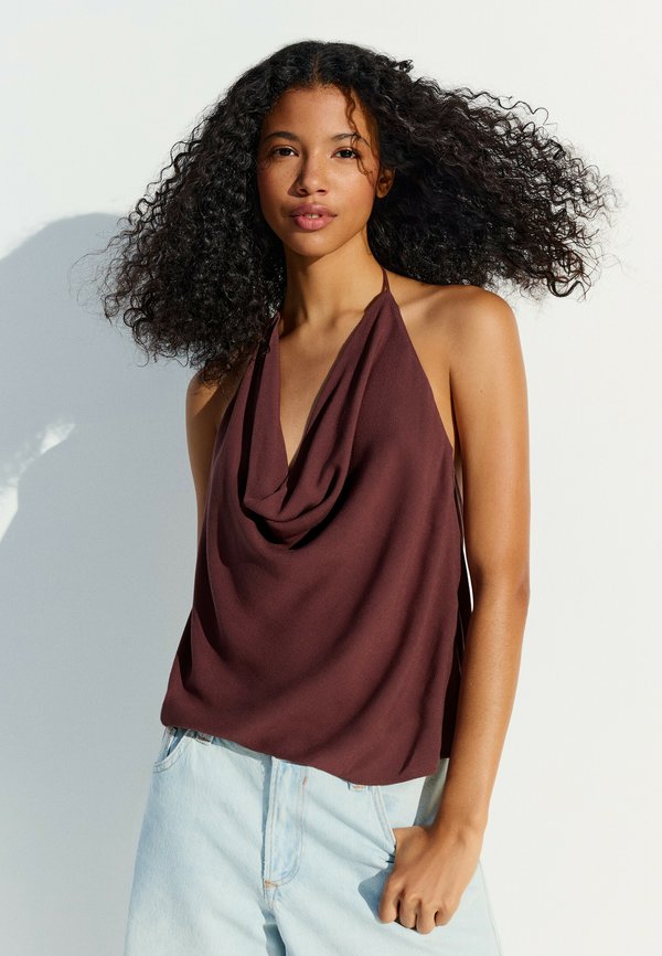 Bershka DRAPED - HALTER TOP - Top - brown