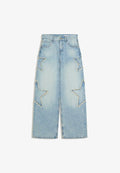 Bershka LOW-RISE JEANS WITH FRINGE - Relaxed fit jeans - light blue