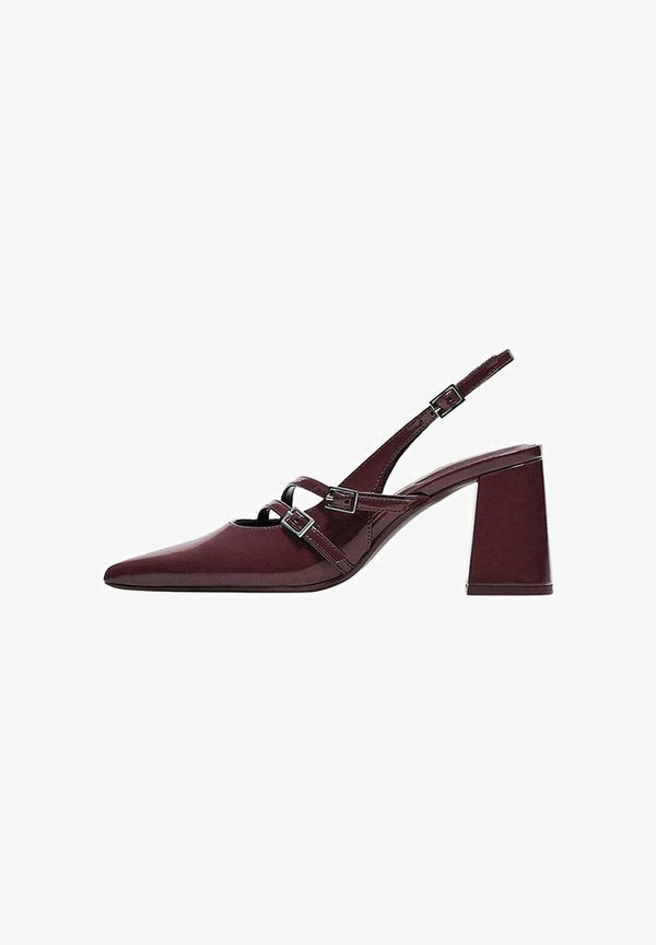 Bershka BLOCK WITH BUCKLES SLINGBACK - High heels - dark red