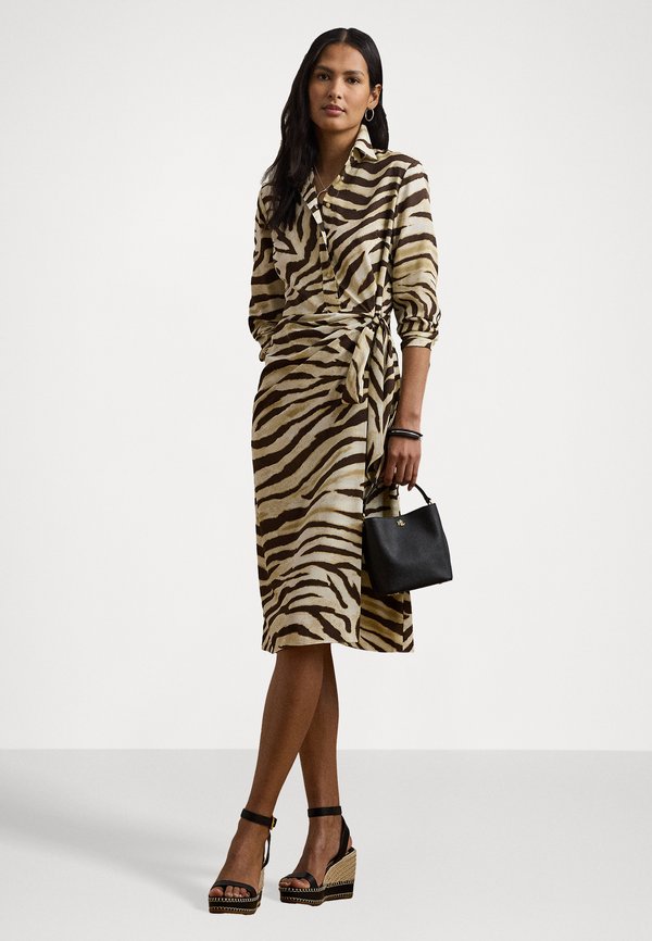 Lauren Ralph Lauren Petite Zebra Print Tie Front Crepe Shirtdress